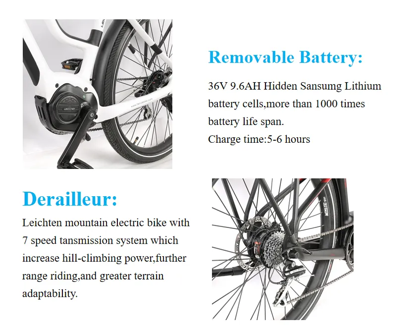 2021 New Model 250W/350W/9.6ah/10.4ah Lithium Battery Electric Bicycle 7 Gears Carbon Frame E Bike Electric Bicycles for Men