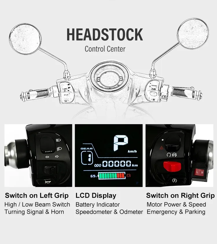 50 Km/H Moto 1000W 72V Adults Chopper Motorcycle Electric Racing Motor