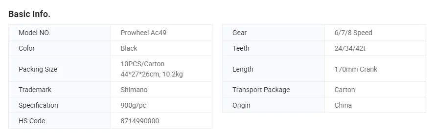 Bicycle Crankset Prowheel AC49 24/34/42t Bike Cycle Chainwheel /Bicycle Chainwheel 6/7/8 Speed Aluminum Chainwheel / Bicycle Accessories