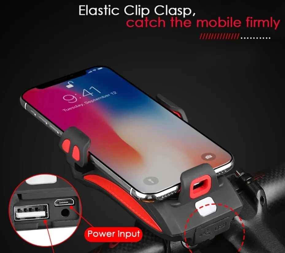 Bike Light Front Bicycle Light for Bike with Phone Holder and Horn