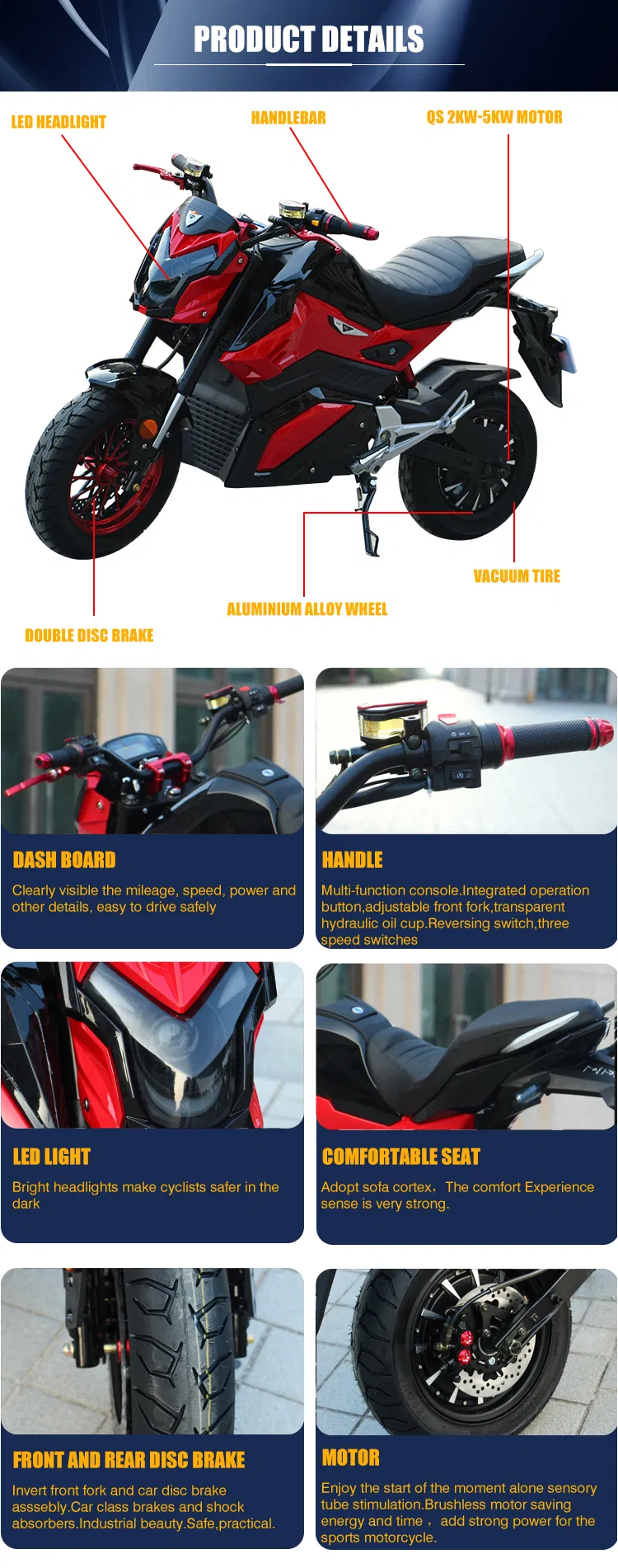 Dongma New Fashion High Speed Adult Electric Motorcycle with 2000W Emotos