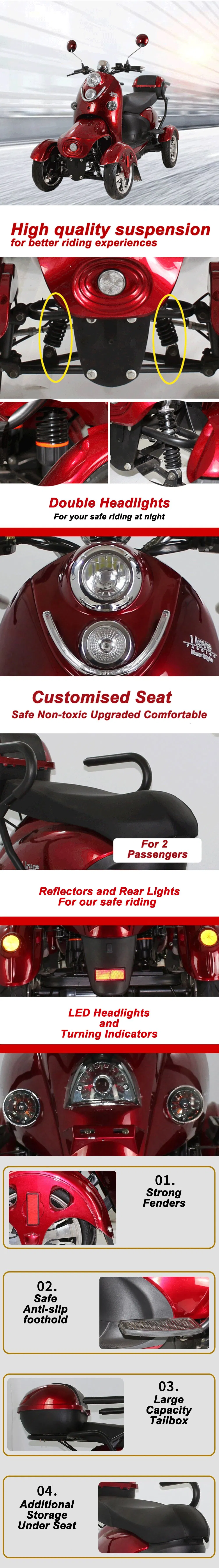 Electric Long Range Durable Powerful 4 Wheel Scooter Bike Motorcycle Vehicle Xgw1d-4L for Handicapped Elder Disabled