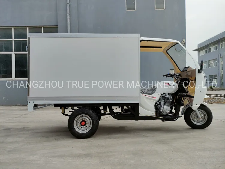 Enclosed PU Box 250cc Gasoline Cabin Tricycle for Food Delivery