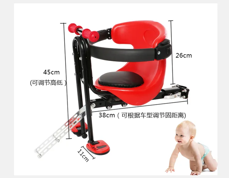Front Baby Bike Seat Kids Safety Bicycle Kids Saddle with Foot Pedals Support Back Rest for MTB Road Bike
