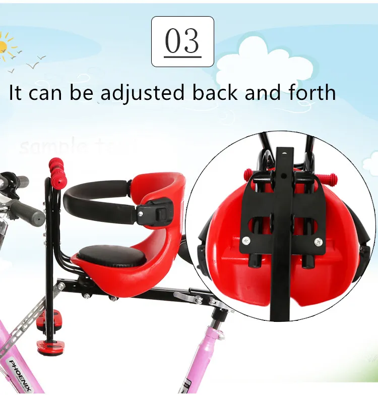 Front Baby Bike Seat Kids Safety Bicycle Kids Saddle with Foot Pedals Support Back Rest for MTB Road Bike