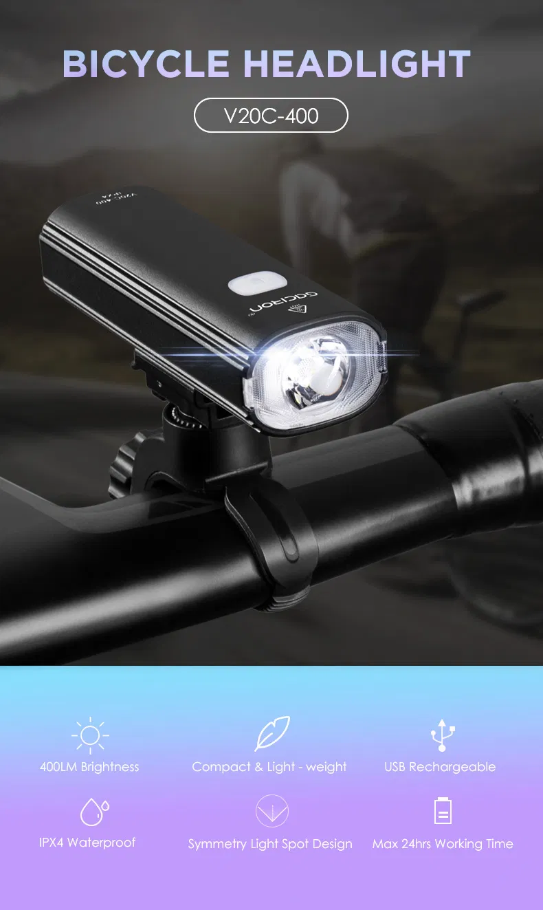 Gaciron 2021 Newest V20c-400 Best Bike Lights Helmet Ipx4 CE RoHS FCC Approved Bike Headlight Bike LED Light Bicycle Headlight