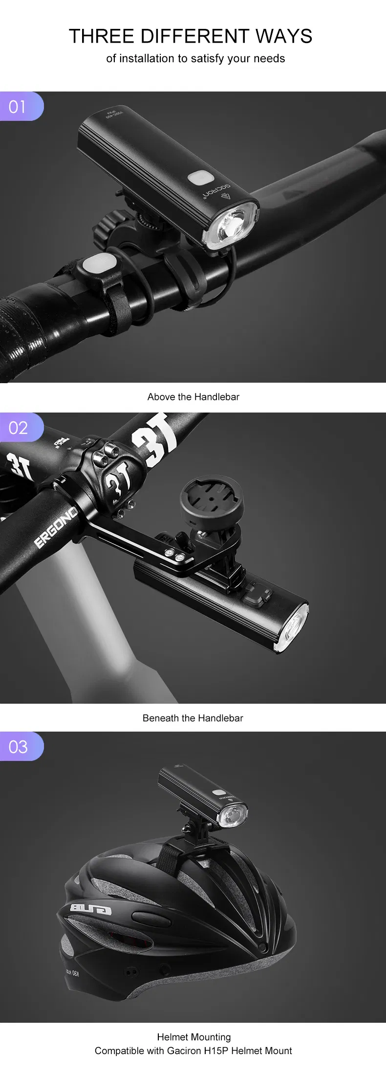 Gaciron 2021 Newest V20c-400 Best Bike Lights Helmet Ipx4 CE RoHS FCC Approved Bike Headlight Bike LED Light Bicycle Headlight