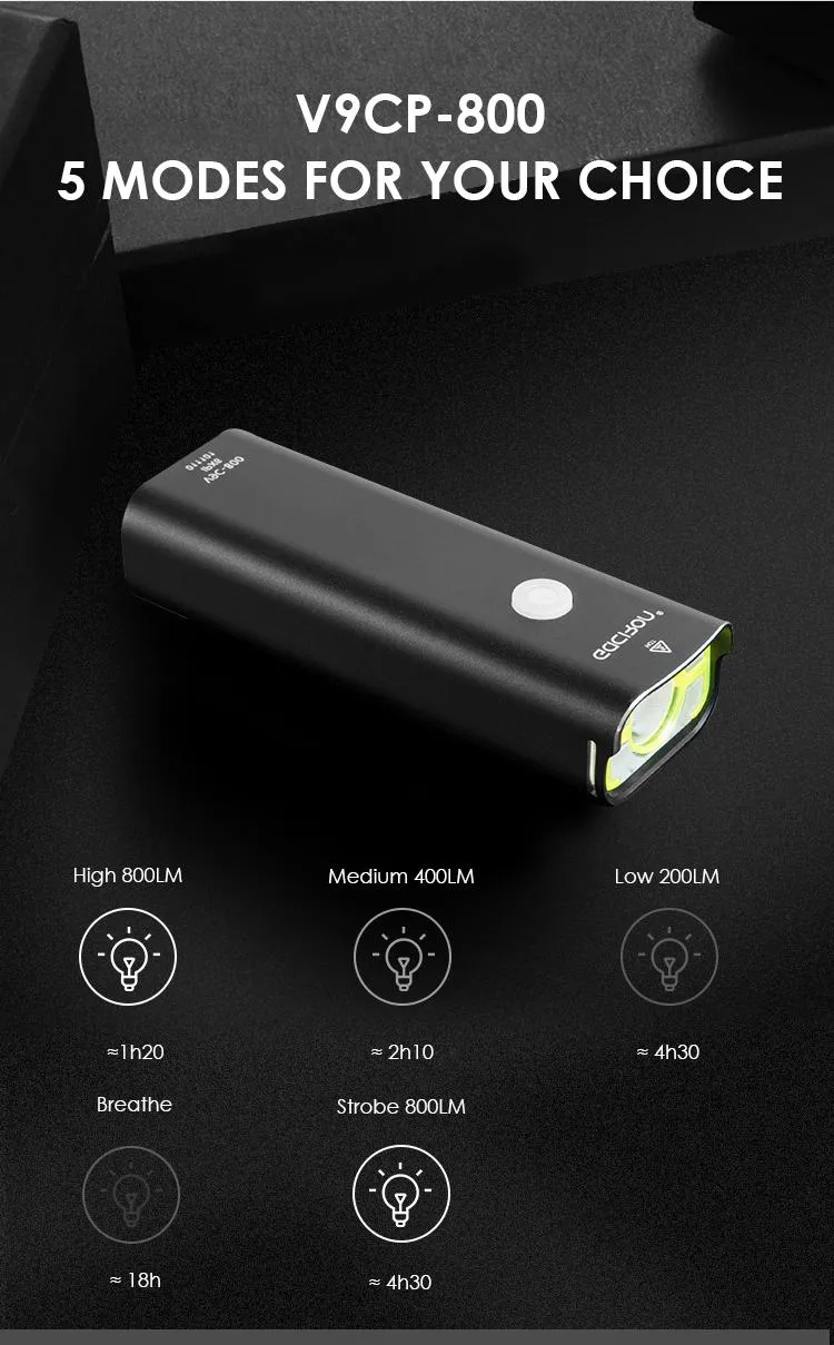 Gaciron Aluminum Alloy Ipx6 Waterproof Rechargeable Bike Light 800 Lumen LED Road Bicycle Accessories Head Lamp