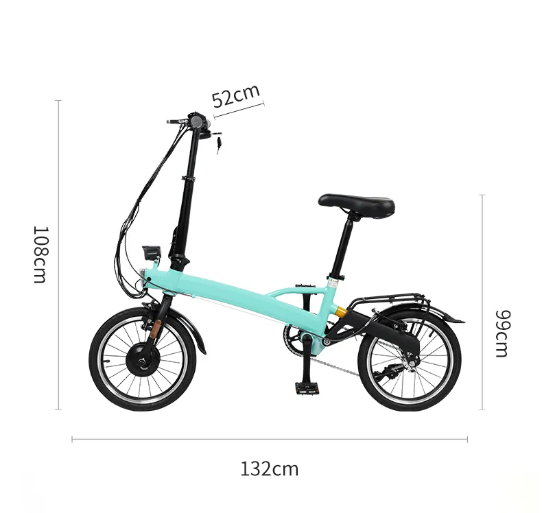 Mini Light Weight Front Drive Pedal Assist Portable Folding E Bike with Removeable Lithium Power