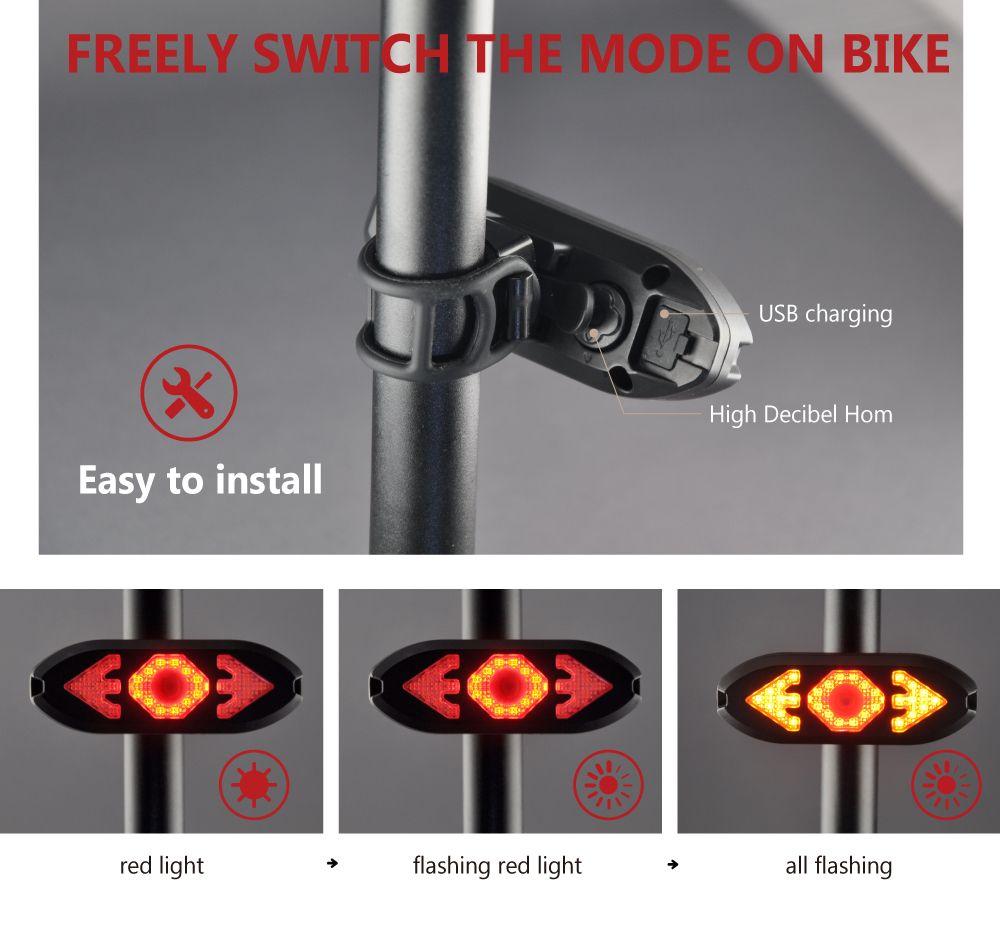 Remote Control Waterproof Safety Bicycle Tail Light 20lm Ipx4 Safety Rear Light Riding Tail Light Bike Light